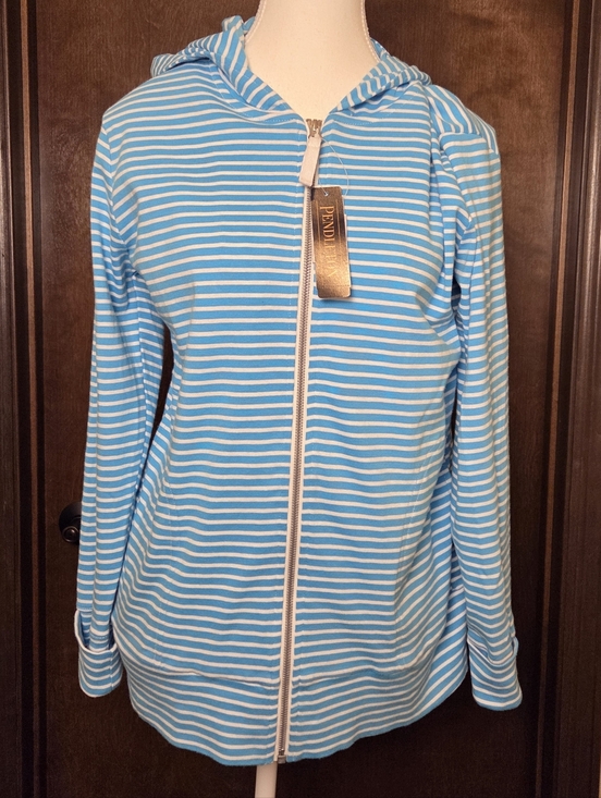 Pendleton Tops - Pendleton Woolen Mills Aqua & White Striped Hooded Zip Jacket